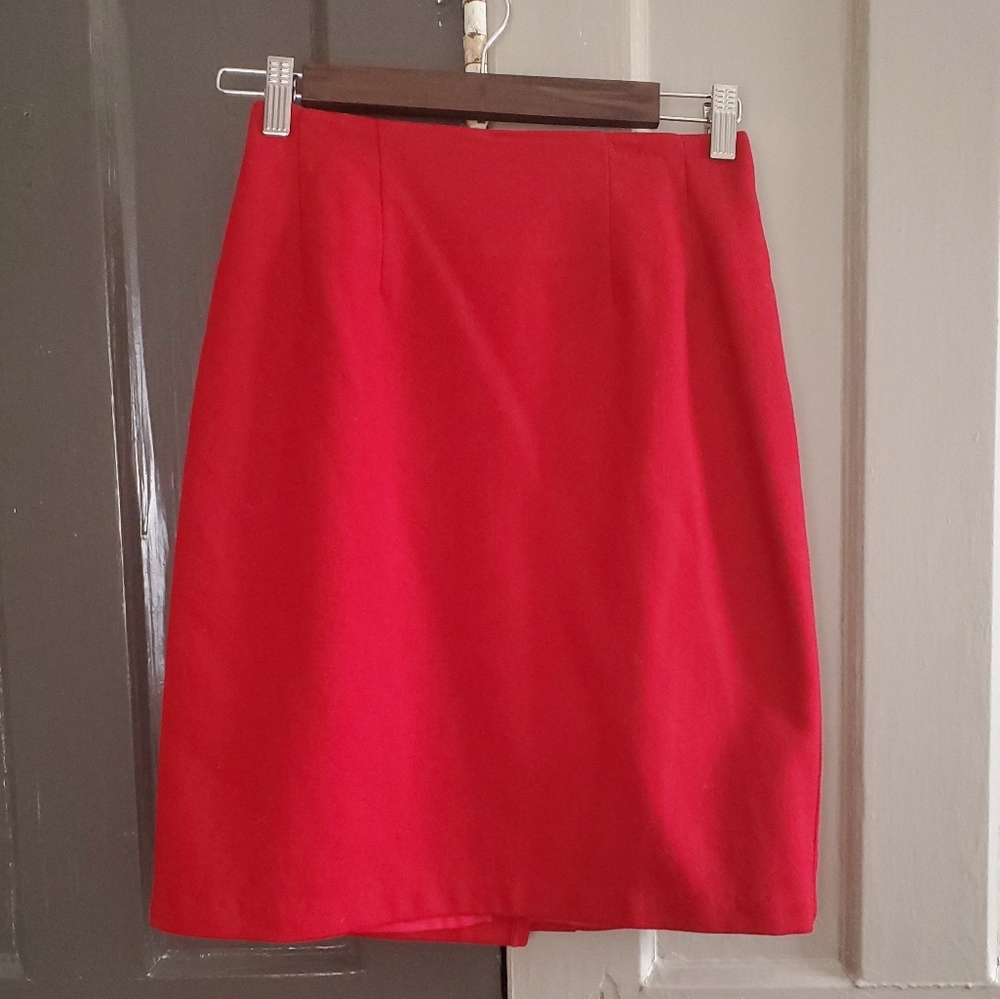 JG Hook Wool Red Pencil Skirt Lined 2 Petite